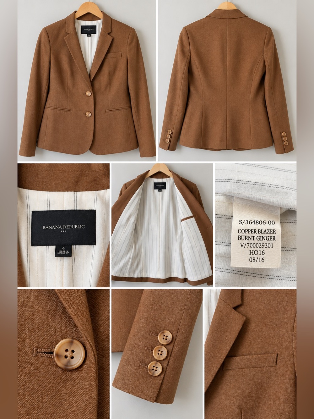 Banana Republic Copper Blazer Burnt Ginger Brown Size 6